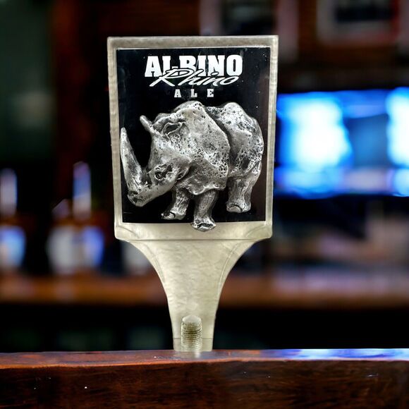 Albino Rhino Ale Beer Tap Handle Lucite 10 inch Big Rock Brewery Rare Very cool - Picture 1 of 3